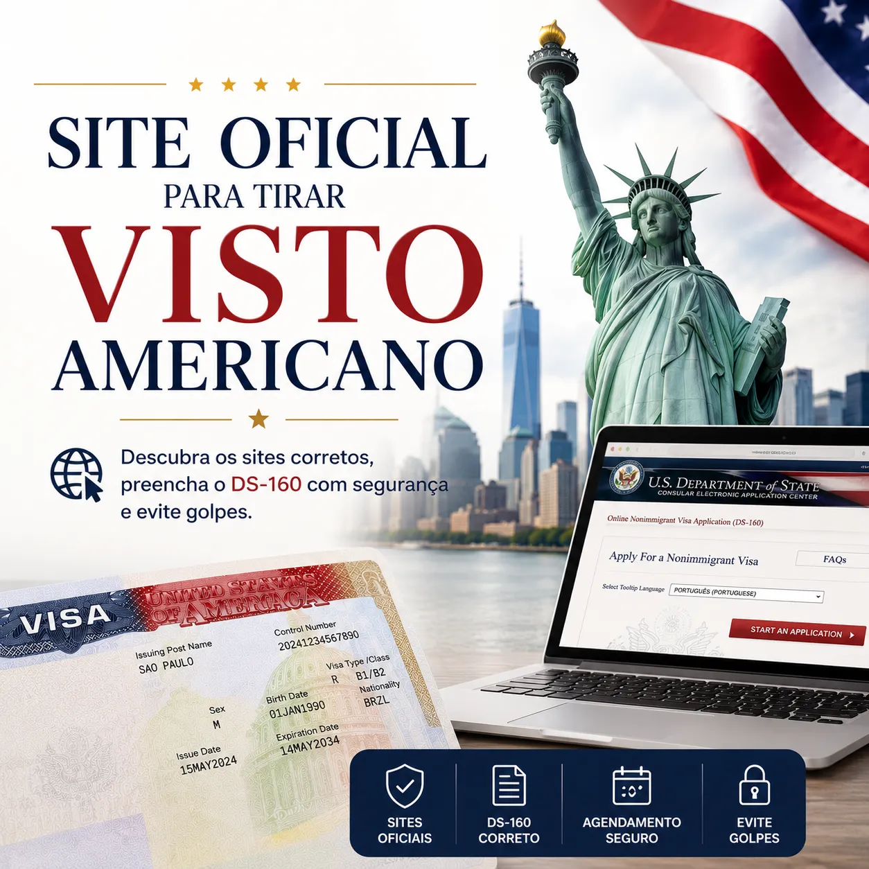 Imagem ilustrativa para o artigo Site oficial para tirar visto americano da Now Vistos